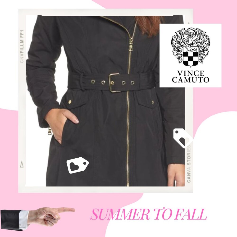 AUTHENTIC: Medium Vince Camuto Black With Golden Details & Belt Trench Coat